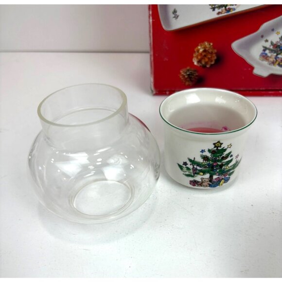 Vintage Nikko 5 Piece Christmastime Ceramic Serving Set & Candleholder - Picture 5 of 6